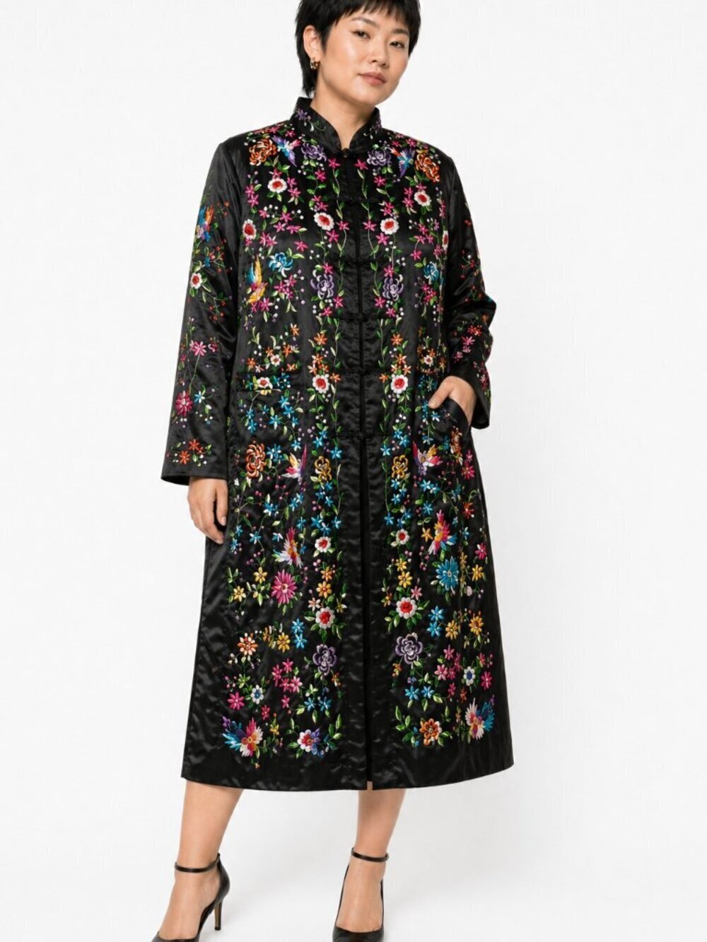 Chinese Embroidered Silk Knee Length Jacket